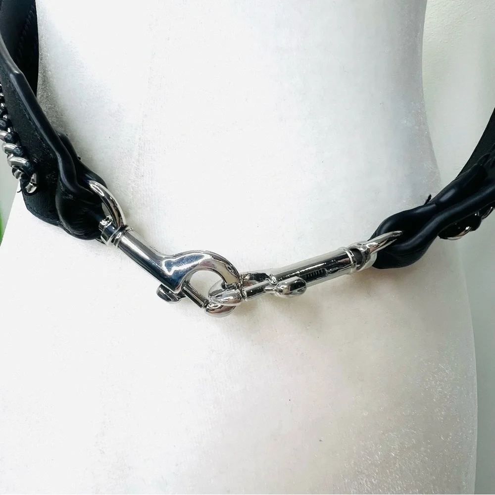 Black Faux Leather Silver Chain Crossbody Bag Purse Strap NWOT - Picture 6 of 7